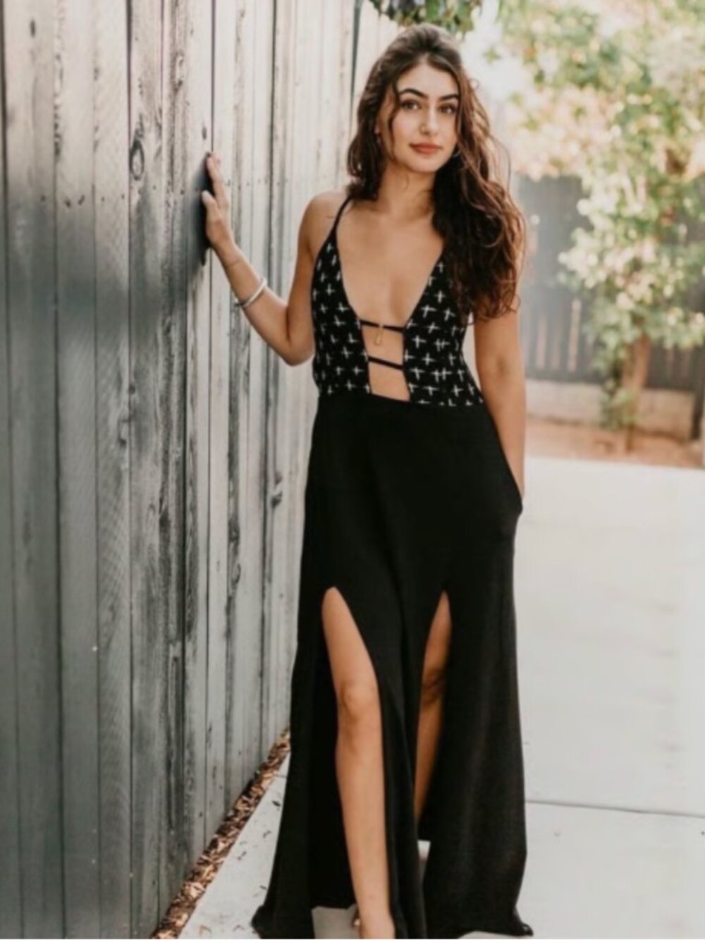 ZHEN NYMPH Zhennymph Free People Festival Black White Backless Cotton Dress